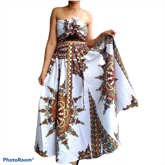 Long Maxi Skirt With Bag 100% Cotton One Size Long African Skirt Bohemian Skirt - Picture 7 of 7